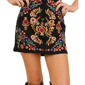 Umgee heavily Embroidered skirt black Small